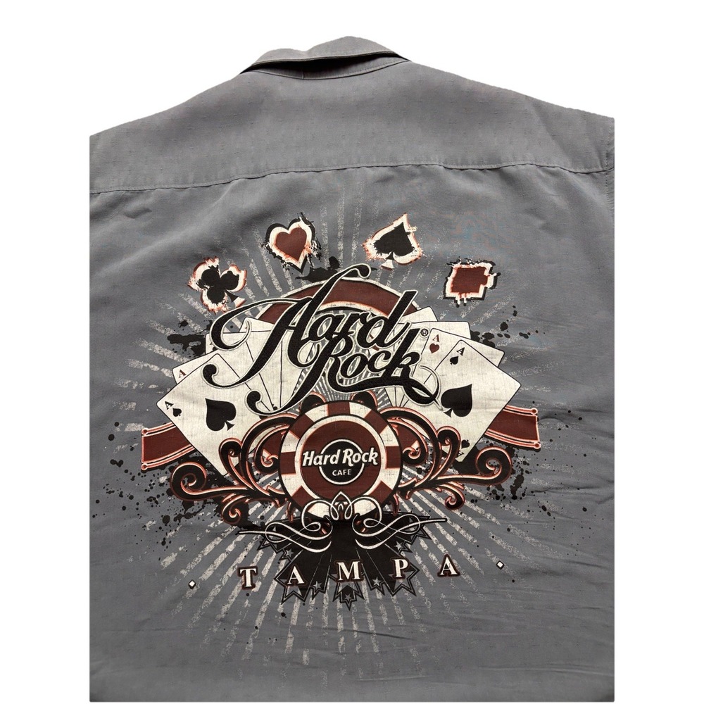 Hard Rock Cafe Shirt Mens M Blue Tampa Poker Casino Graphic Camp Button Up